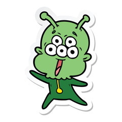 sticker of a happy cartoon alien