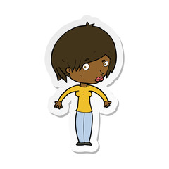 sticker of a cartoon woman shrugging