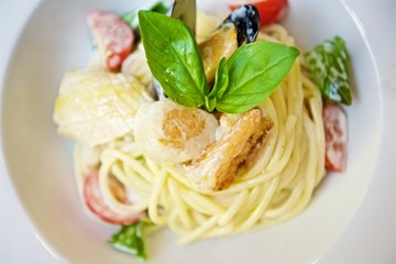 spaghetti with seafood and herbs