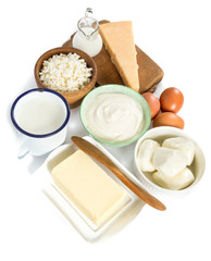 dairy products isolated on white background