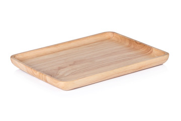 Wooden tray  on a white background
