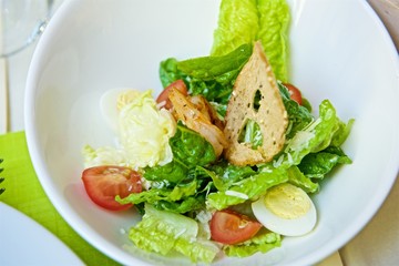 fresh delicious salad with croutons