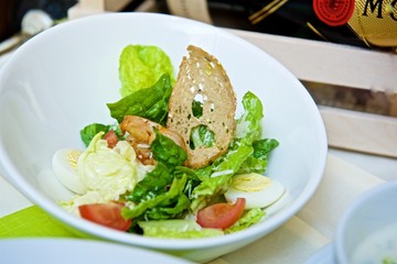 fresh delicious salad with croutons
