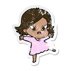 distressed sticker of a cartoon stressed woman