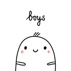 Boys hand drawn illustration with cute marshmallow boy