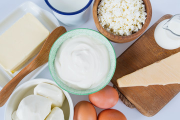 dairy products isolated on white background