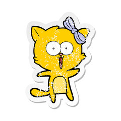 distressed sticker of a cartoon cat