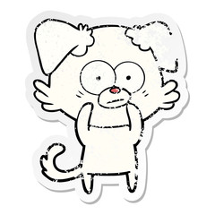 distressed sticker of a nervous dog cartoon