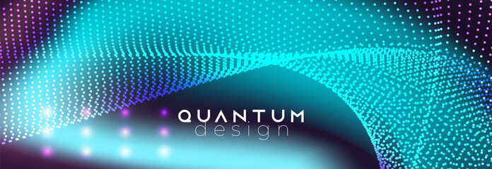 Techno  futuristic twisted dotted neon glowing waves. Big data flow concept. Abstract background vector template