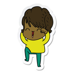 sticker of a cartoon laughing woman