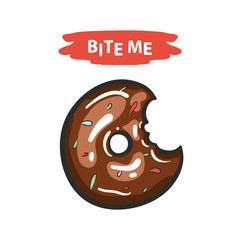 Chocolate Donut Vector Illustration With Text Bite Me