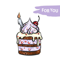 Sweet Cake With Candle Hand Drawn Illustration
