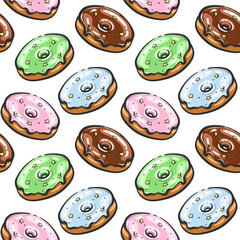 Tasty Donut Seamless Pattern Hand Drown Illustration