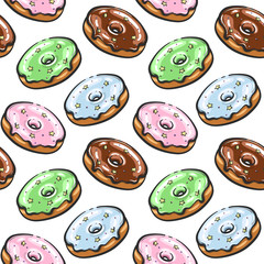 Tasty Donut Seamless Pattern Hand Drown Illustration