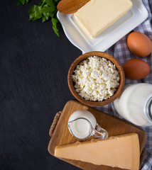 dairy products on black surface