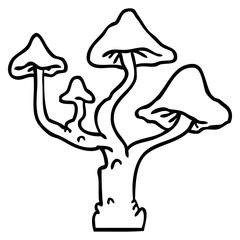 line drawing doodle of growing mushrooms