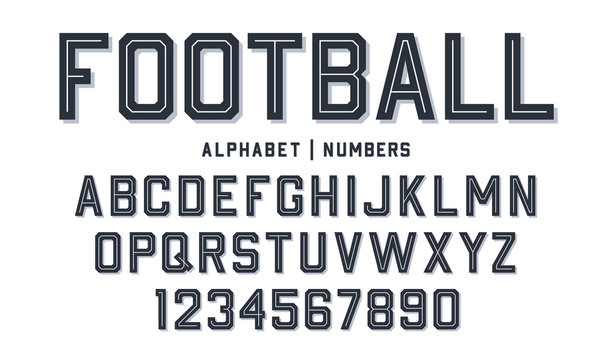 Sport style font. Football style font with lines inside. Athletic style letters and numbers for baseball, basketball and football kit