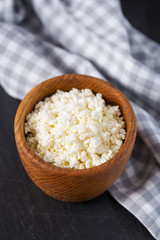 cottage cheese on black stone surface