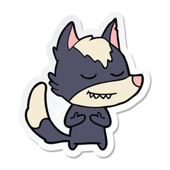 sticker of a friendly cartoon wolf