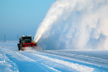  Snow removal machine, road cleaning vehicle, Snow plow doing snow removal after a blizzard