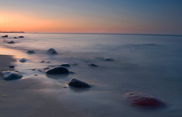 Fototapeta na wymiar Sea after sunset, colrful sky, Baltic, Sweden