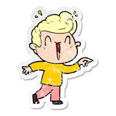 distressed sticker of a cartoon excited man