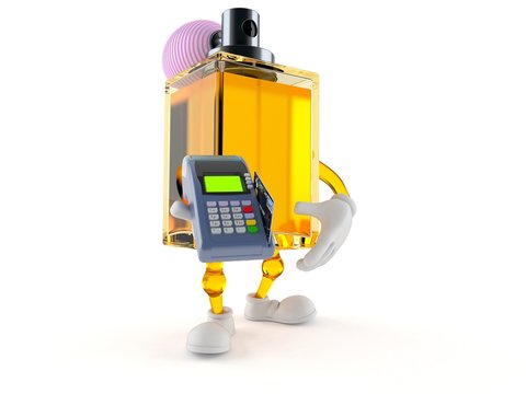 Perfume character holding credit card reader