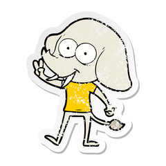 distressed sticker of a happy cartoon elephant