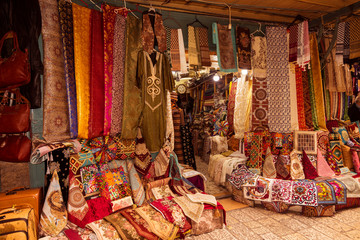 The Arabic suq in the historic old city of Jerusalem, Israel., Middle East