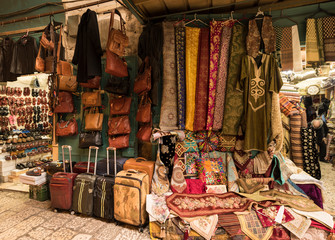 The Arabic suq in the historic old city of Jerusalem, Israel., Middle East