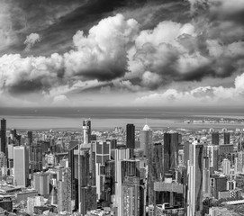 Aerial view of Melbourne skyline from helicopter