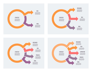 Business infographic. Circular chart with 2, 3, 4, 5, options, steps. Vector circle diagram.