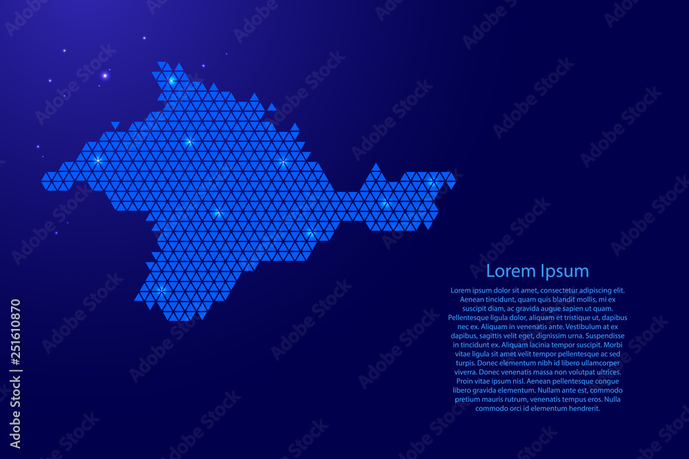 Poster crimea map abstract schematic from blue triangles repeating pattern geometric background with nodes 