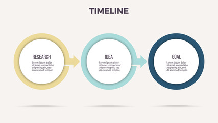 Business infographics. Timeline with 3 steps, options, circles. Vector template.