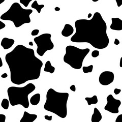 Seamless pattern. Cow or dalmatian. Spots. Black and white.  Animal print, texture. Vector background
