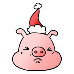 gradient cartoon of a angry pig face wearing santa hat