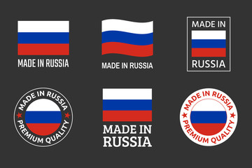 made in Russia labels set, Russian product emblem