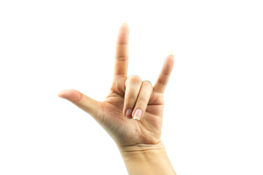 Hands showing gestures on white background