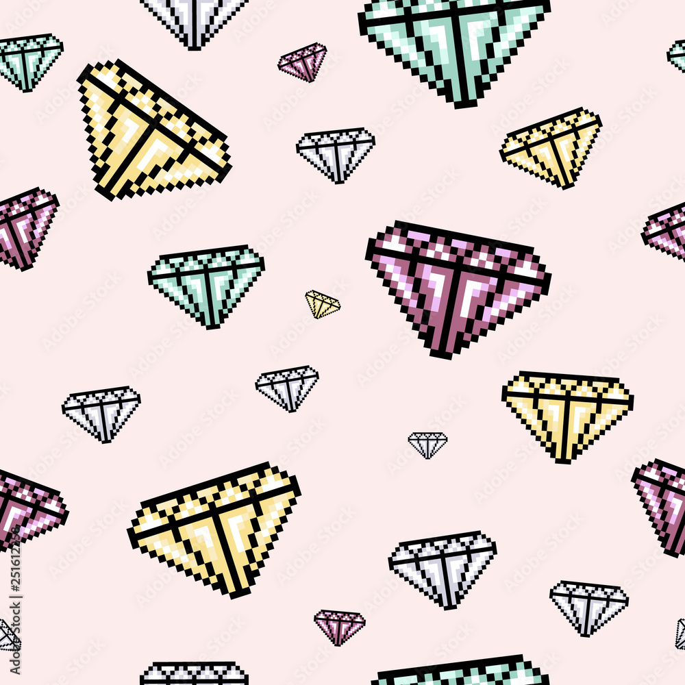 Aufkleber vector seamless pattern background with diamonds. pixel art style. 8-bit