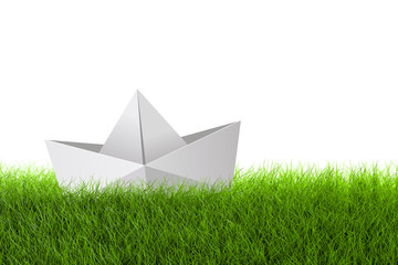 Paper Sh'p Model Icon on Green Grass Field