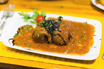 Maltese Bragioli stuffed beef rolls