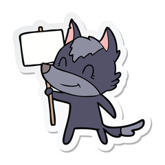 sticker of a friendly cartoon wolf