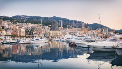 Morning panorama of port Hercule in Monaco