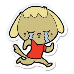sticker of a cute puppy crying cartoon