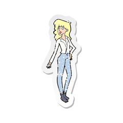 retro distressed sticker of a cartoon pretty woman