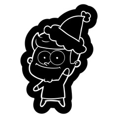 cartoon icon of a happy man wearing santa hat