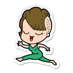 sticker of a happy cartoon girl running