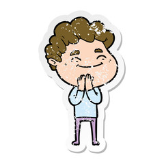 distressed sticker of a cartoon friendly man