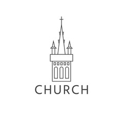 Fototapeta premium Simple template logo icon of the abstract church building.Vector illustration in line-art style