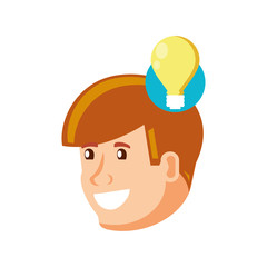 head young man with light bulb